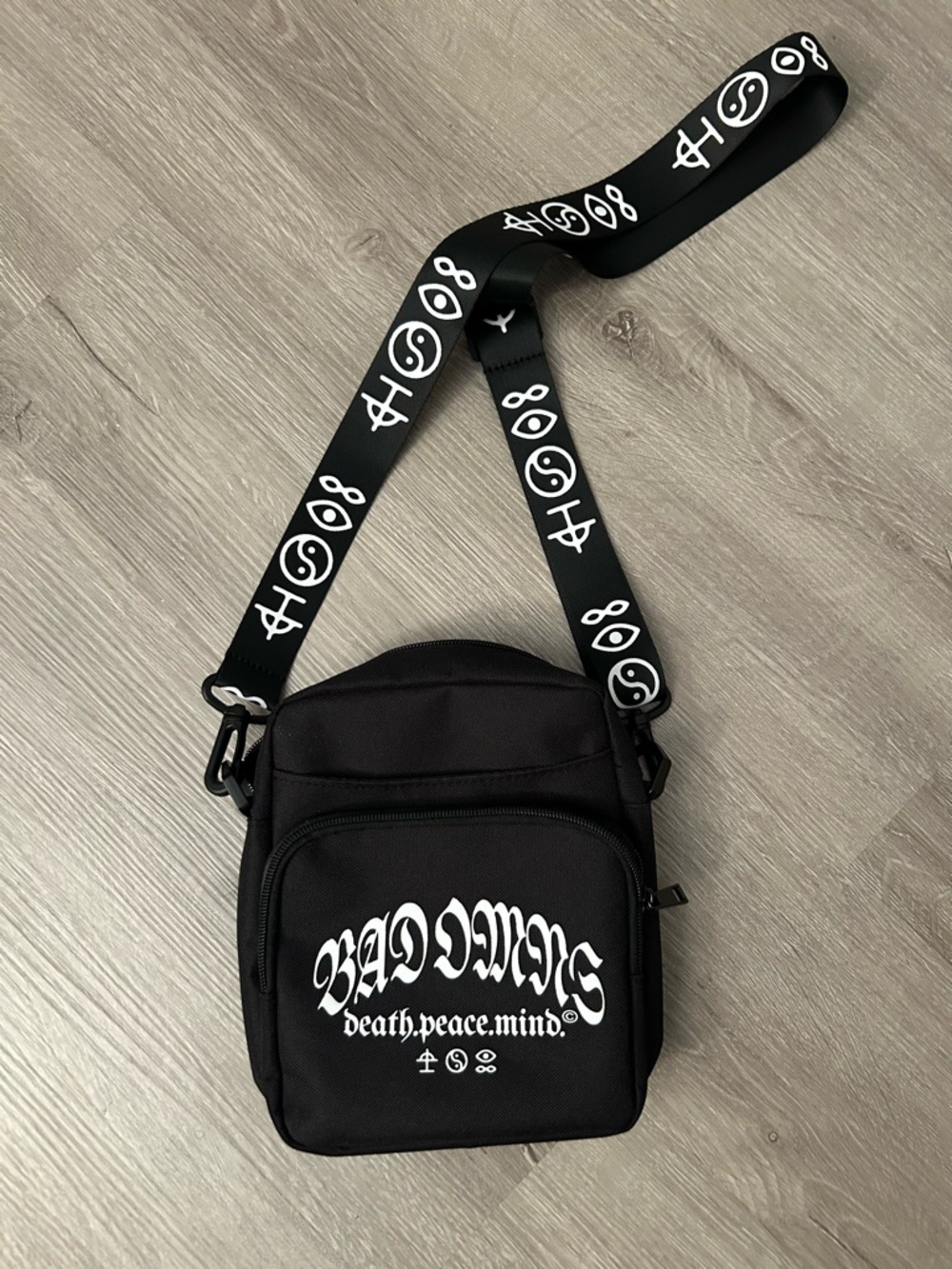 Official Bas Omens Black Crossbody Shoulder Bag with Graphic Strap